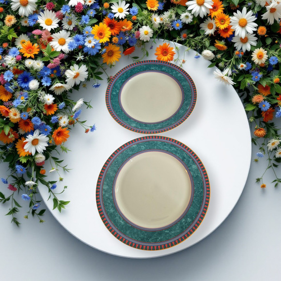 Mikasa Vintage California La Scala Geometric Dinner Plates Set of Two Porcelain - Picture 6 of 9